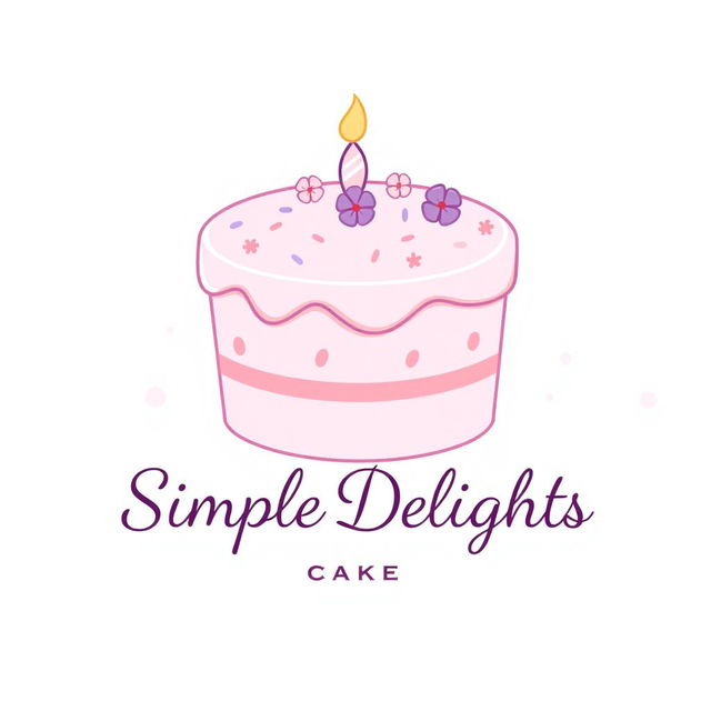 A charming and elegant logo for a cake business called "Simple Delights Cake"