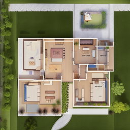 Create an east-facing house floor plan with two bedrooms, a guest room, a staircase, and perfect vastu alignment.