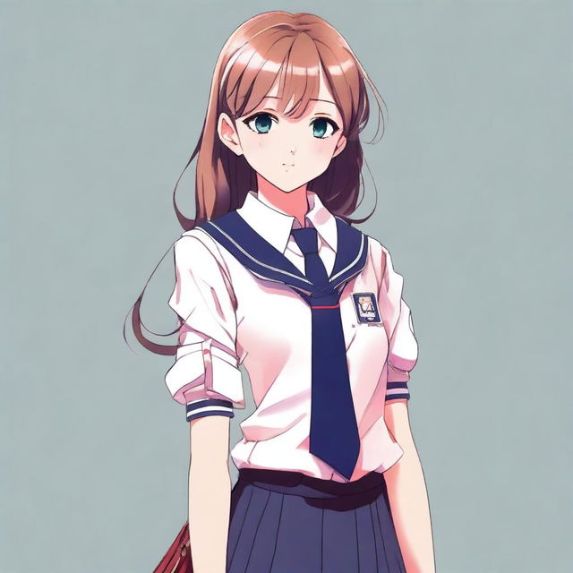 A digital art image of a teenage girl in a school uniform