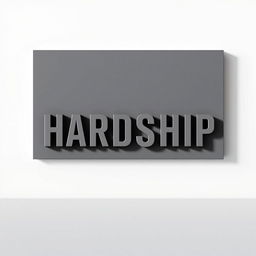 A stark, minimalist design featuring the word 'HARDSHIP' prominently displayed in bold, capital letters
