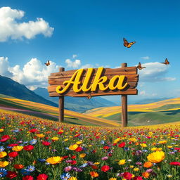 A breathtaking valley filled with a vibrant array of blooming flowers in various colors, such as red, yellow, blue, and purple, stretching across the landscape