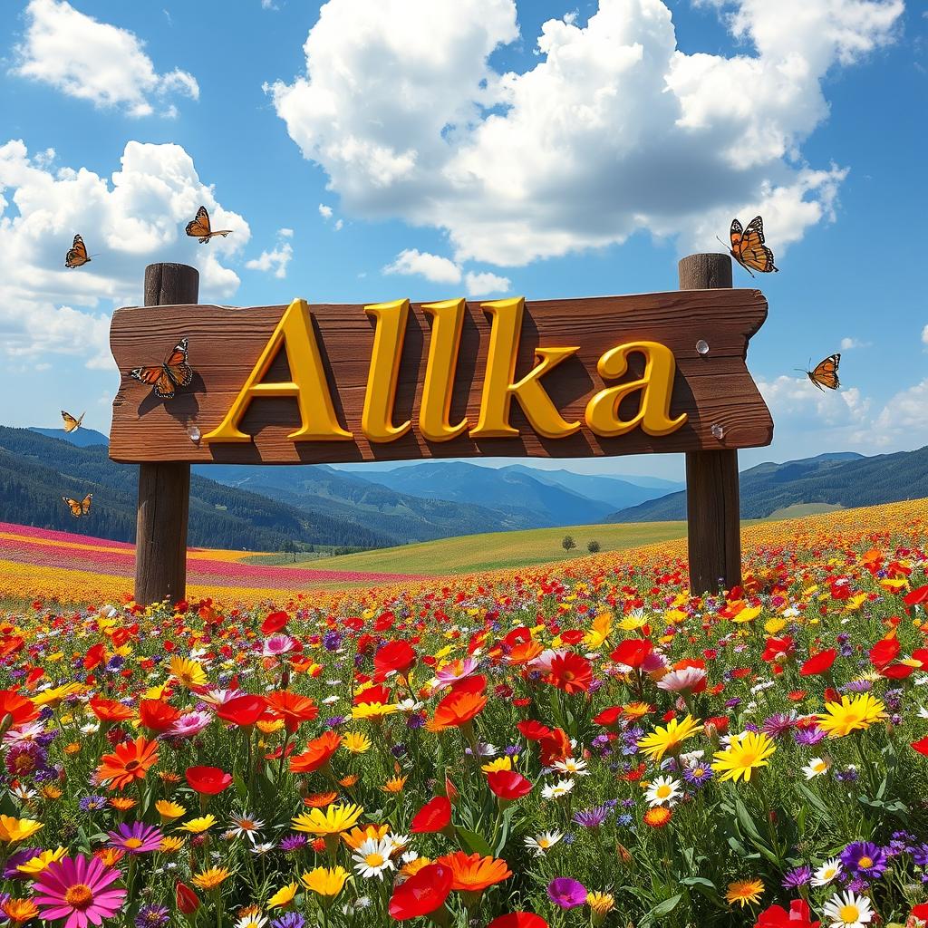 A breathtaking valley filled with a vibrant array of blooming flowers in various colors, such as red, yellow, blue, and purple, stretching across the landscape