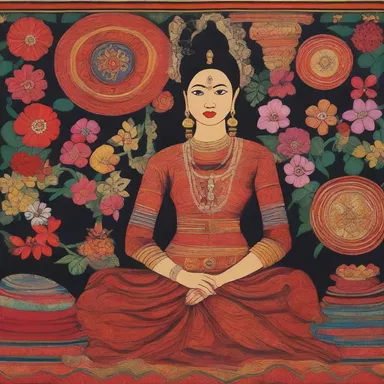The artist incorporated Burmese textiles and patterns in her painting to represent the rich culture of Myanmar.