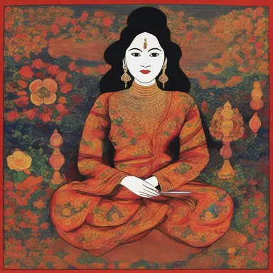 The artist incorporated Burmese textiles and patterns in her painting to represent the rich culture of Myanmar.