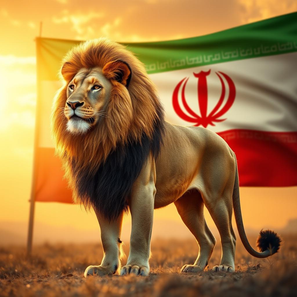 A majestic lion standing proudly with its mane flowing, showcasing strength and nobility