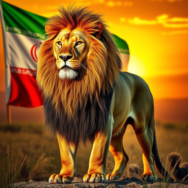 A majestic lion standing proudly with its mane flowing, showcasing strength and nobility