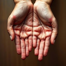 A realistic depiction of a pair of hands with prominent, natural-looking veins