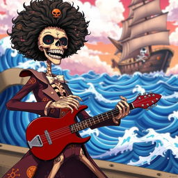 A detailed illustration of Brook, the skeleton musician from the One Piece anime, depicted in a dynamic pose