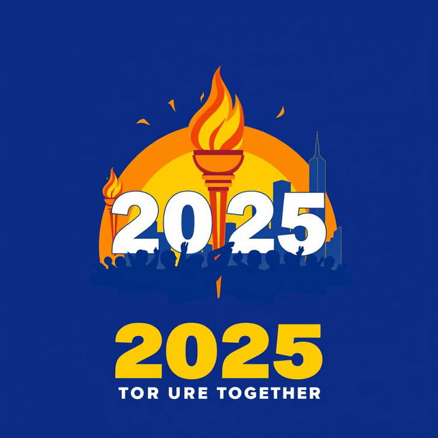 Design a visual identity for the 2025 Torch March, incorporating vibrant colors and dynamic elements that symbolize unity and hope