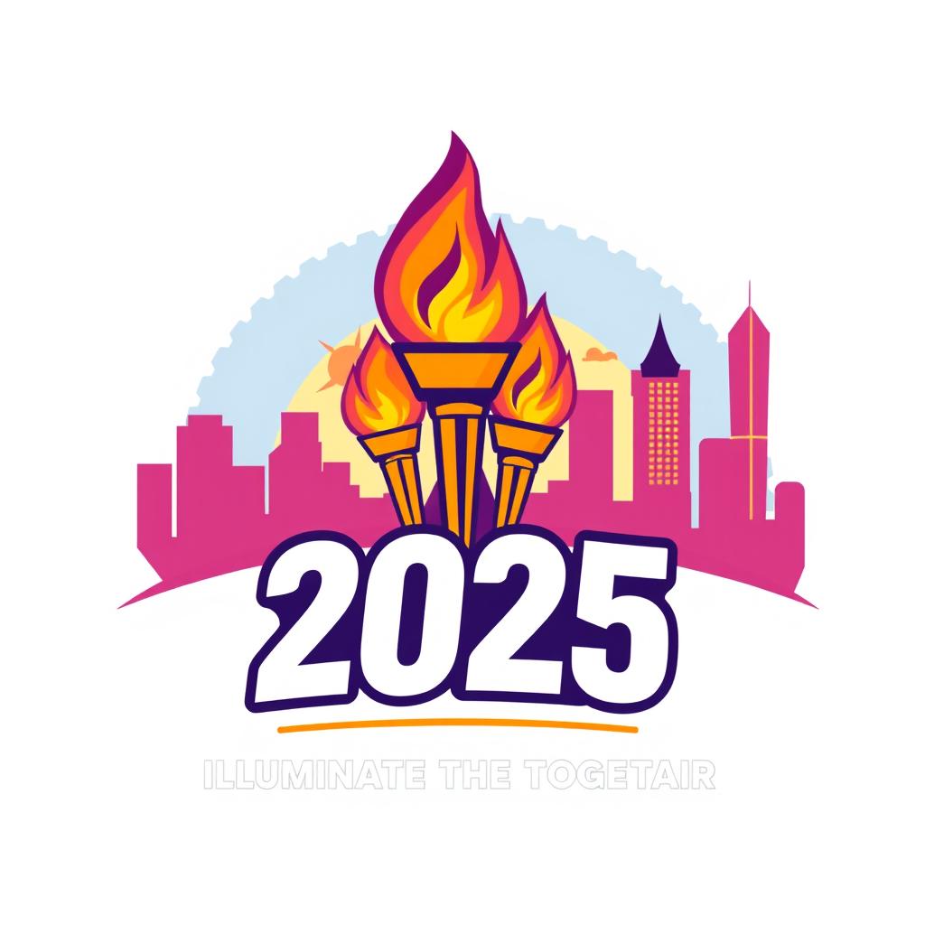 Design a visual identity for the 2025 Torch March, incorporating vibrant colors and dynamic elements that symbolize unity and hope