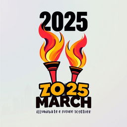 Design a visual identity for the 2025 Torch March, incorporating vibrant colors and dynamic elements that symbolize unity and hope