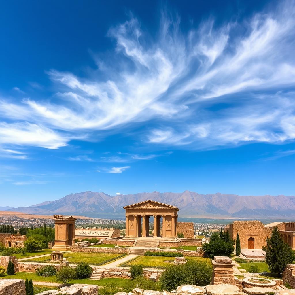 An expansive view of the ancient site of Passargad, showcasing the majestic ruins of Cyrus the Great's capital