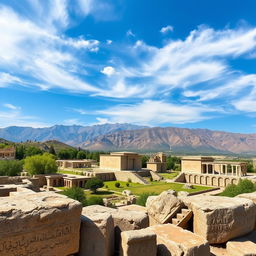 An expansive view of the ancient site of Passargad, showcasing the majestic ruins of Cyrus the Great's capital