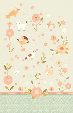 A charming and whimsical design featuring pastel colors, incorporating playful patterns and elements that flow and connect seamlessly throughout the composition