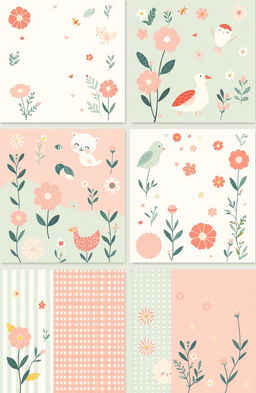 A charming and whimsical design featuring pastel colors, incorporating playful patterns and elements that flow and connect seamlessly throughout the composition
