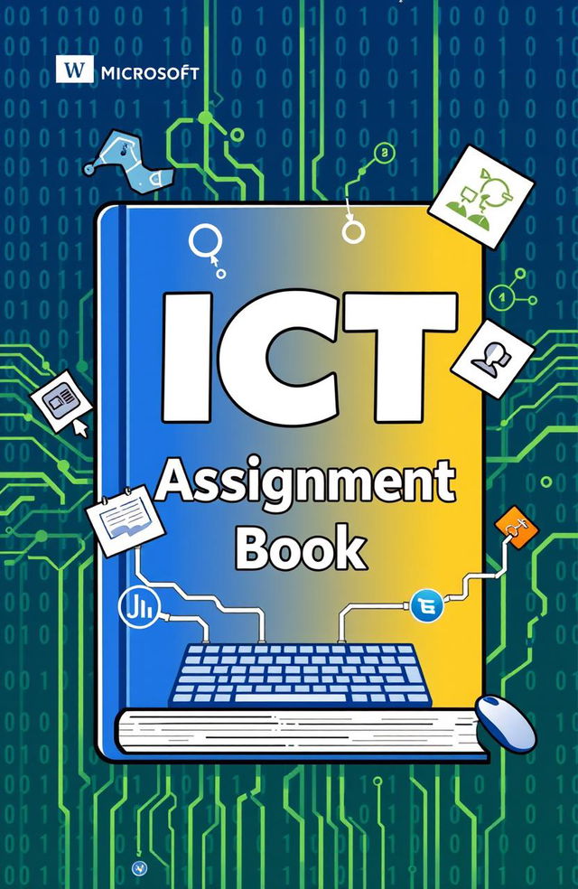 An illustration of a digital Microsoft Word assignment book, designed for ICT (Information and Communication Technology) students