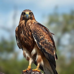 A beautiful hawk with its feathers plucked, its body covered in dirt and grime
