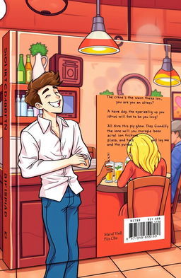 A vibrant cartoon-style book cover featuring a lively bar or kitchen scene