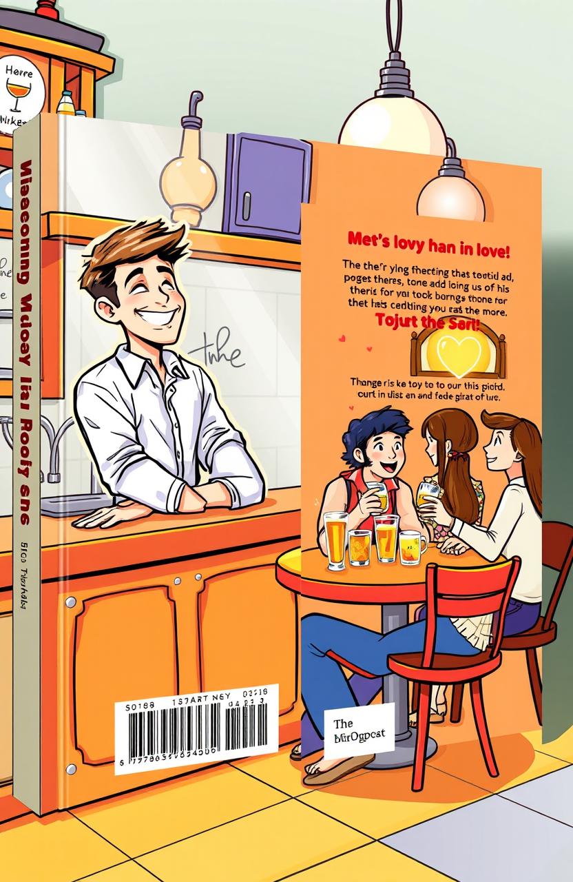 A vibrant cartoon-style book cover featuring a lively bar or kitchen scene