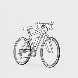 A simple black and white animation style illustration of a cross-country bike adorned for Christmas