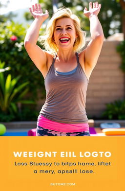 A very happy woman celebrating her transformative weight loss journey after completing a 60-day challenge