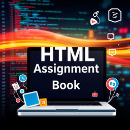 A visually engaging HTML assignment book cover design that showcases coding elements and digital art