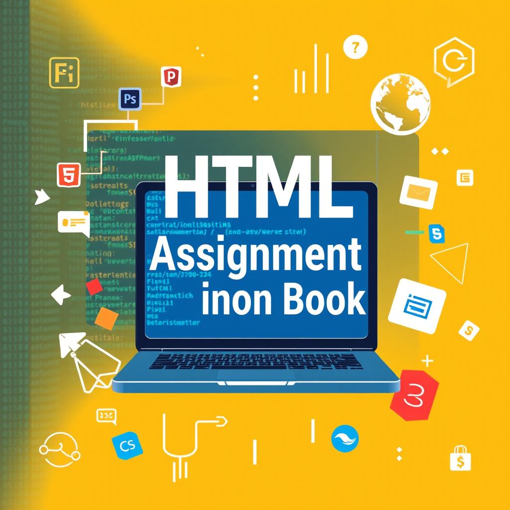 A visually engaging HTML assignment book cover design that showcases coding elements and digital art