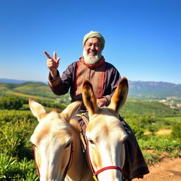 Ehsan Moradi Deh Sheikh from Choram riding a donkey with a joyful expression