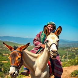 Ehsan Moradi Deh Sheikh from Choram riding a donkey with a joyful expression