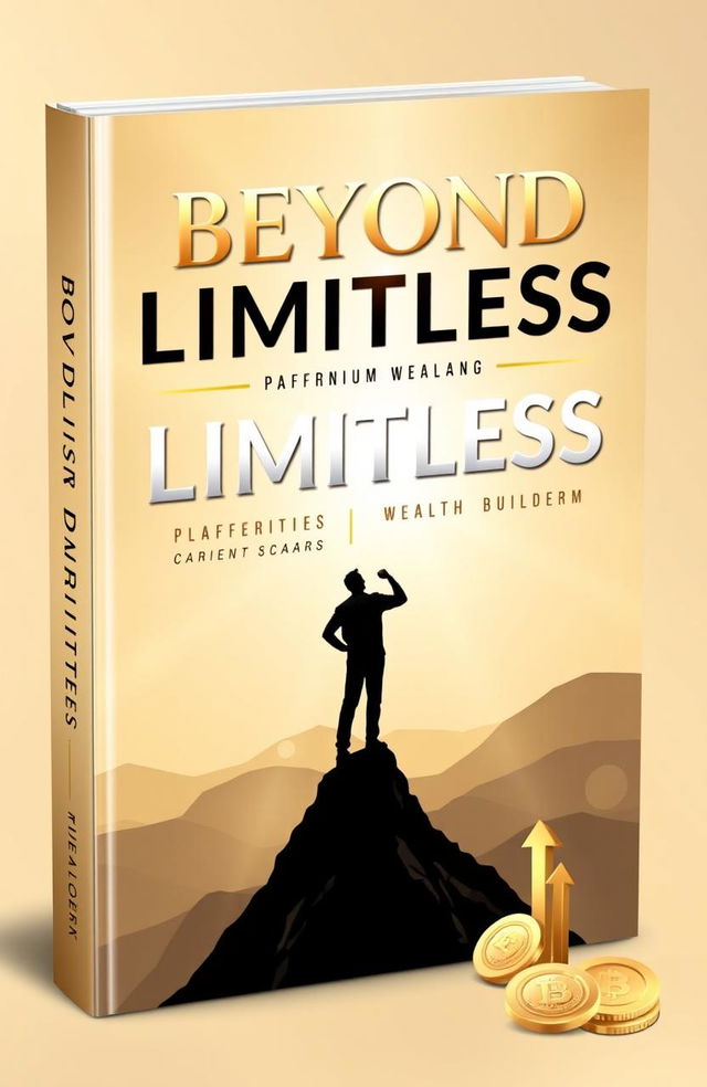 An inspiring and classy book cover for an ebook titled 'BEYOND LIMITLESS PLATINUM WEALTH BUILDERS AFFIRMATION PACK'