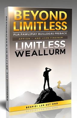 An inspiring and classy book cover for an ebook titled 'BEYOND LIMITLESS PLATINUM WEALTH BUILDERS AFFIRMATION PACK'