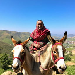 Ehsan Moradi Deh Sheikh, a resident of Choram, riding on a donkey with a cheerful smile