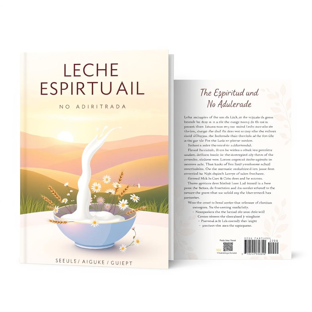 A stunning eBook cover and back cover design for a Christian sermon book inspired by the phrase 'Leche Espiritual No Adulterada'