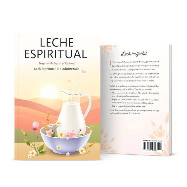 A stunning eBook cover and back cover design for a Christian sermon book inspired by the phrase 'Leche Espiritual No Adulterada'