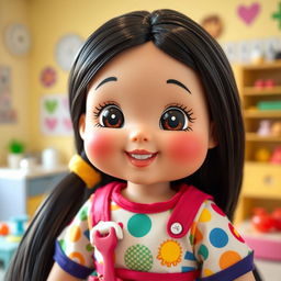 A delightful doll designed to represent a medium-height girl with big, adorable cheeks and smiling, rosy lips, exuding a cheerful personality