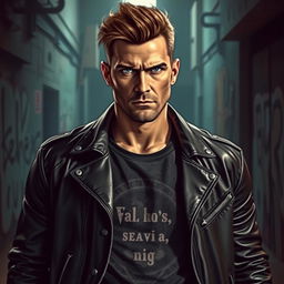 A stylish and edgy depiction of a 'bad man', featuring a rugged, charismatic male character with a strong jawline and piercing eyes