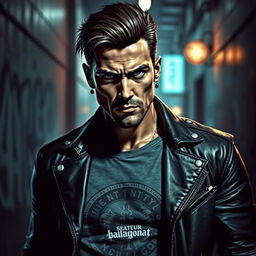 A stylish and edgy depiction of a 'bad man', featuring a rugged, charismatic male character with a strong jawline and piercing eyes