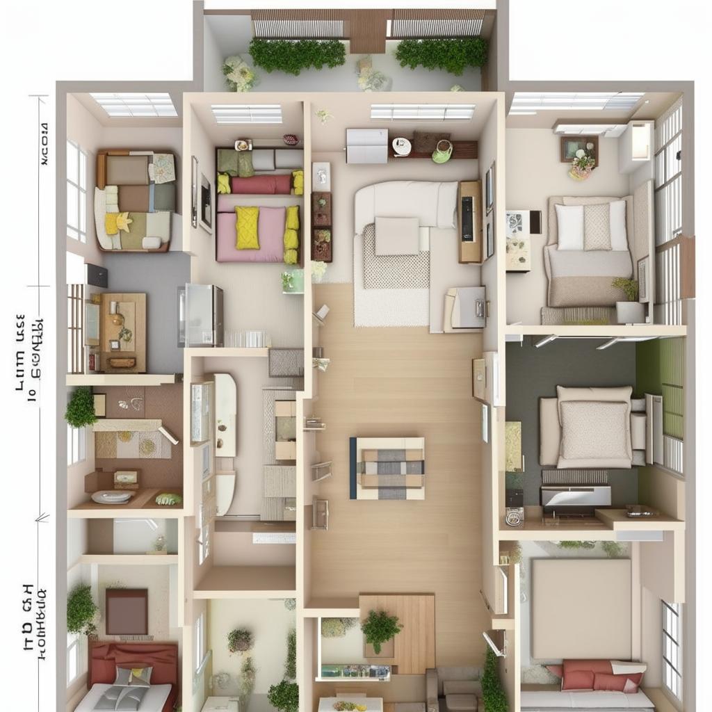 A three bedroom, hall, and kitchen (3 BHK) layout within a 17x45 feet space, featuring 10 foot high ceilings.