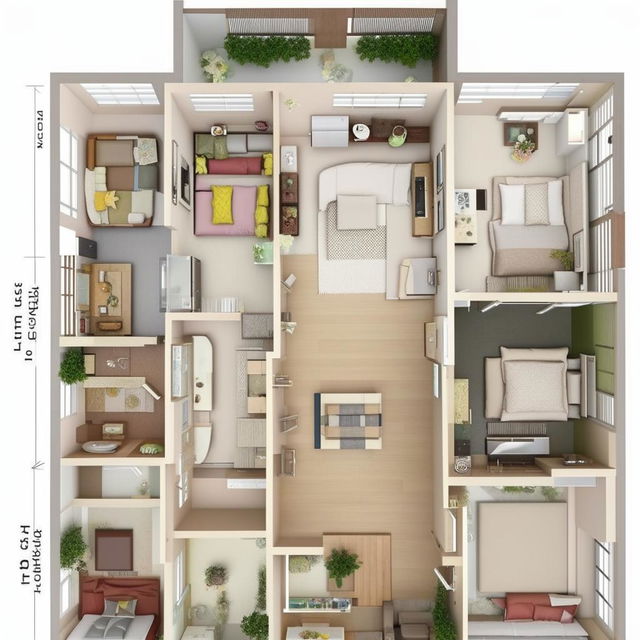 A three bedroom, hall, and kitchen (3 BHK) layout within a 17x45 feet space, featuring 10 foot high ceilings.