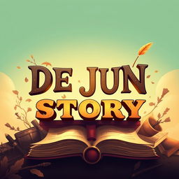 A striking YouTube channel banner for 'DEJUN STORY', featuring a captivating design that represents a storytelling theme