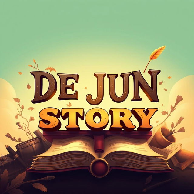 A striking YouTube channel banner for 'DEJUN STORY', featuring a captivating design that represents a storytelling theme