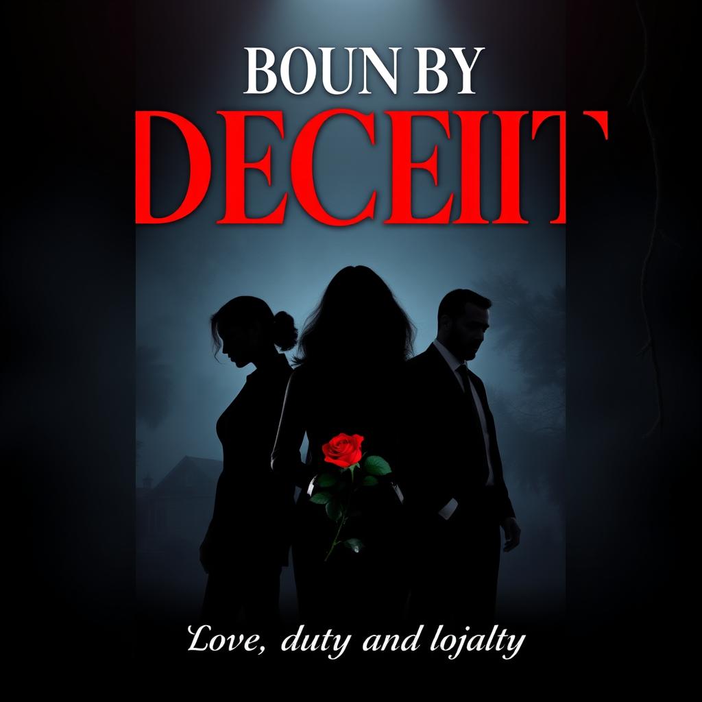 A captivating book cover for a Wattpad novel titled "BOUND BY DECEIT"