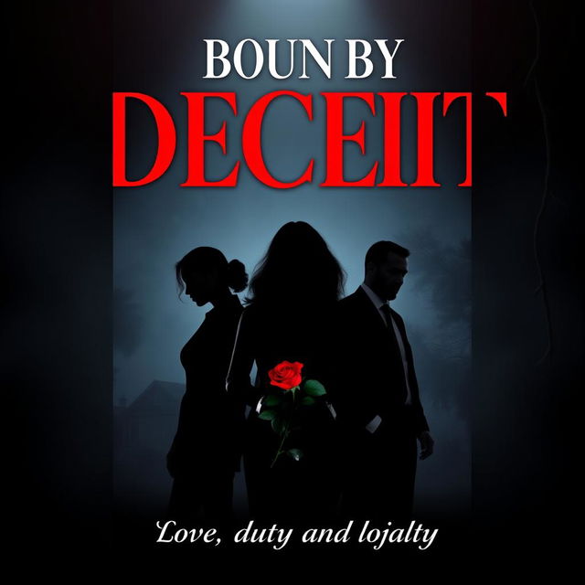 A captivating book cover for a Wattpad novel titled "BOUND BY DECEIT"