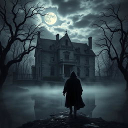 A haunting, atmospheric scene inspired by Edgar Allan Poe's "The Fall of the House of Usher