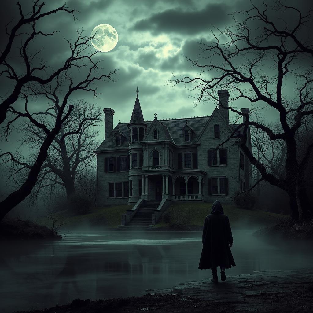 A haunting, atmospheric scene inspired by Edgar Allan Poe's "The Fall of the House of Usher