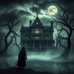 A haunting, atmospheric scene inspired by Edgar Allan Poe's "The Fall of the House of Usher