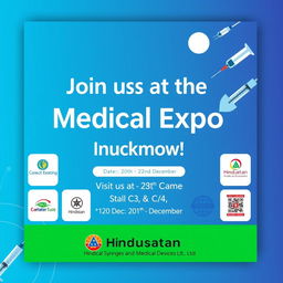 A vibrant and eye-catching poster for the 'Medical Expo India, Lucknow' event, taking place from December 20th to 22nd