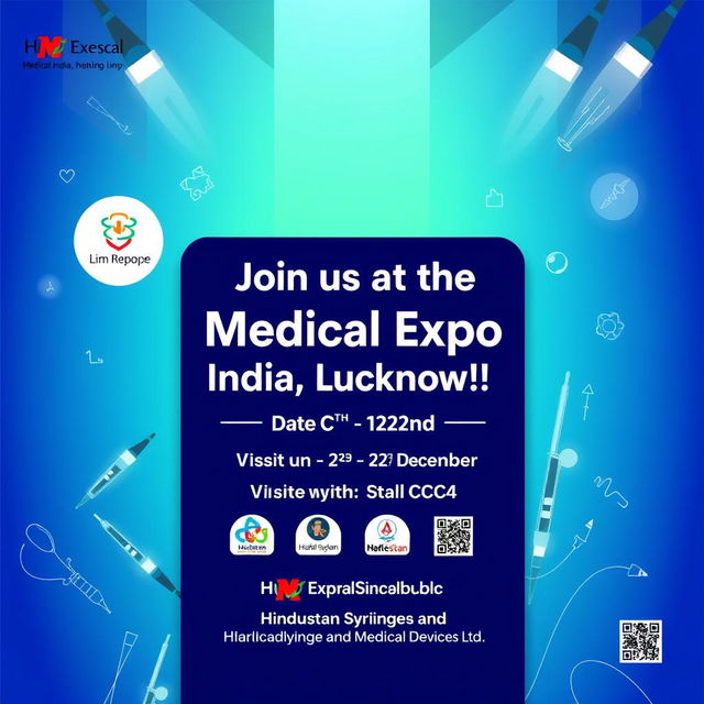 A vibrant and eye-catching poster for the 'Medical Expo India, Lucknow' event, taking place from December 20th to 22nd