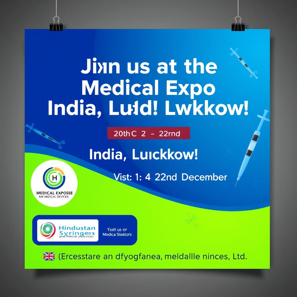 A vibrant and eye-catching poster for the 'Medical Expo India, Lucknow' event, taking place from December 20th to 22nd