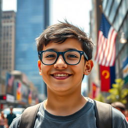 A 14-year-old Iranian boy with a round and fair face, displaying a slightly chubby appearance